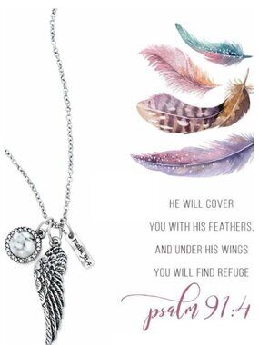 Psalm 91 Under His Feathers Stainless Steel Necklace